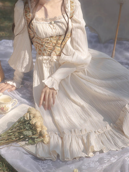 オイルネックスクエアフラワー+ペイントフレンチビスチェドレス