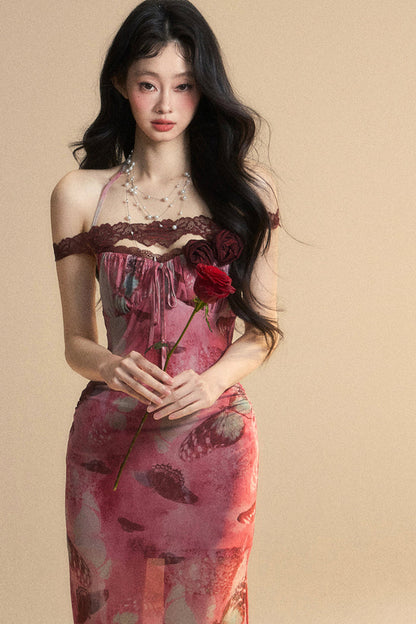 Rückenfreies Maxikleid aus Spitze