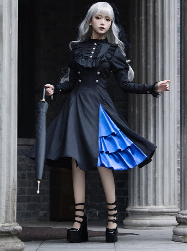 Slit Dress Big Cloak Frilly Ruffle + Gothic
