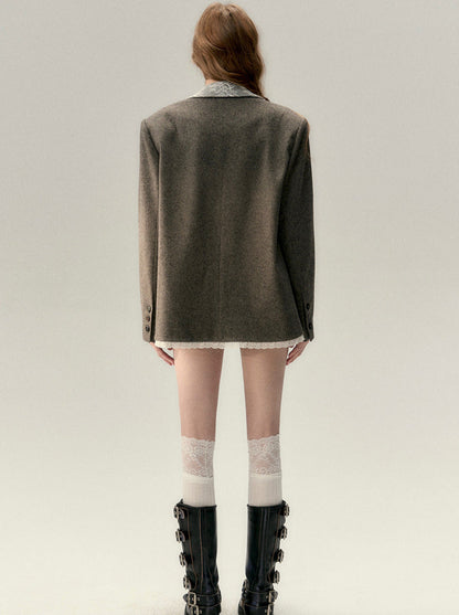 Splice Ribbon Wool Lace Jacket Suit