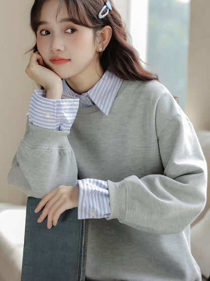 Loose Pullover Striped Top Two-piece