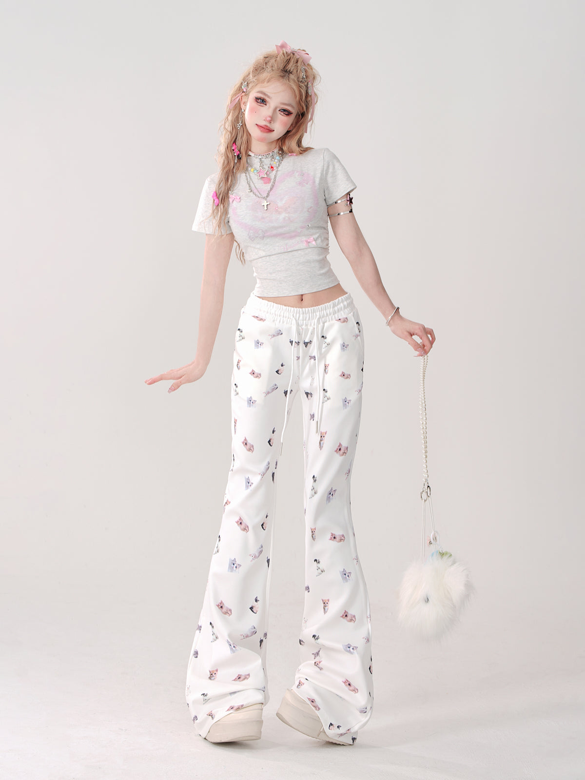 Pants Casual Cat Slim Print