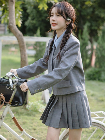カレッジ+スタイル プリーツスカート タイブラウス ブレザー