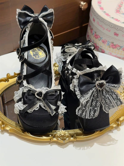 Black Ballet Sweetheart platform heels with lace bows