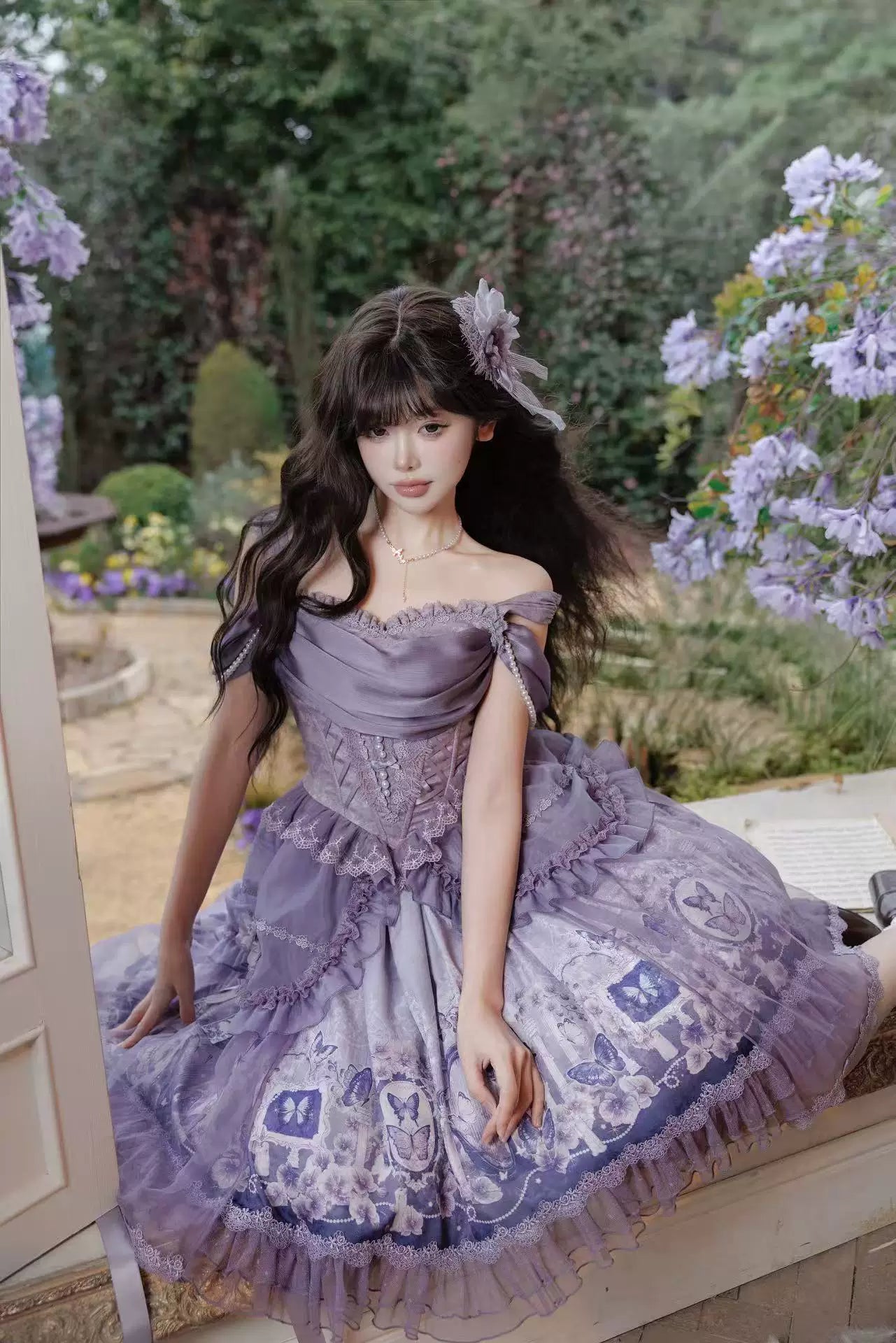 Mirror Butterfly Elegant Purple Lolita JSK / Accessories