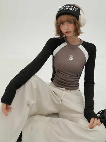 Kurze Farbe T Langer Kontrast American Hot Girl Slim