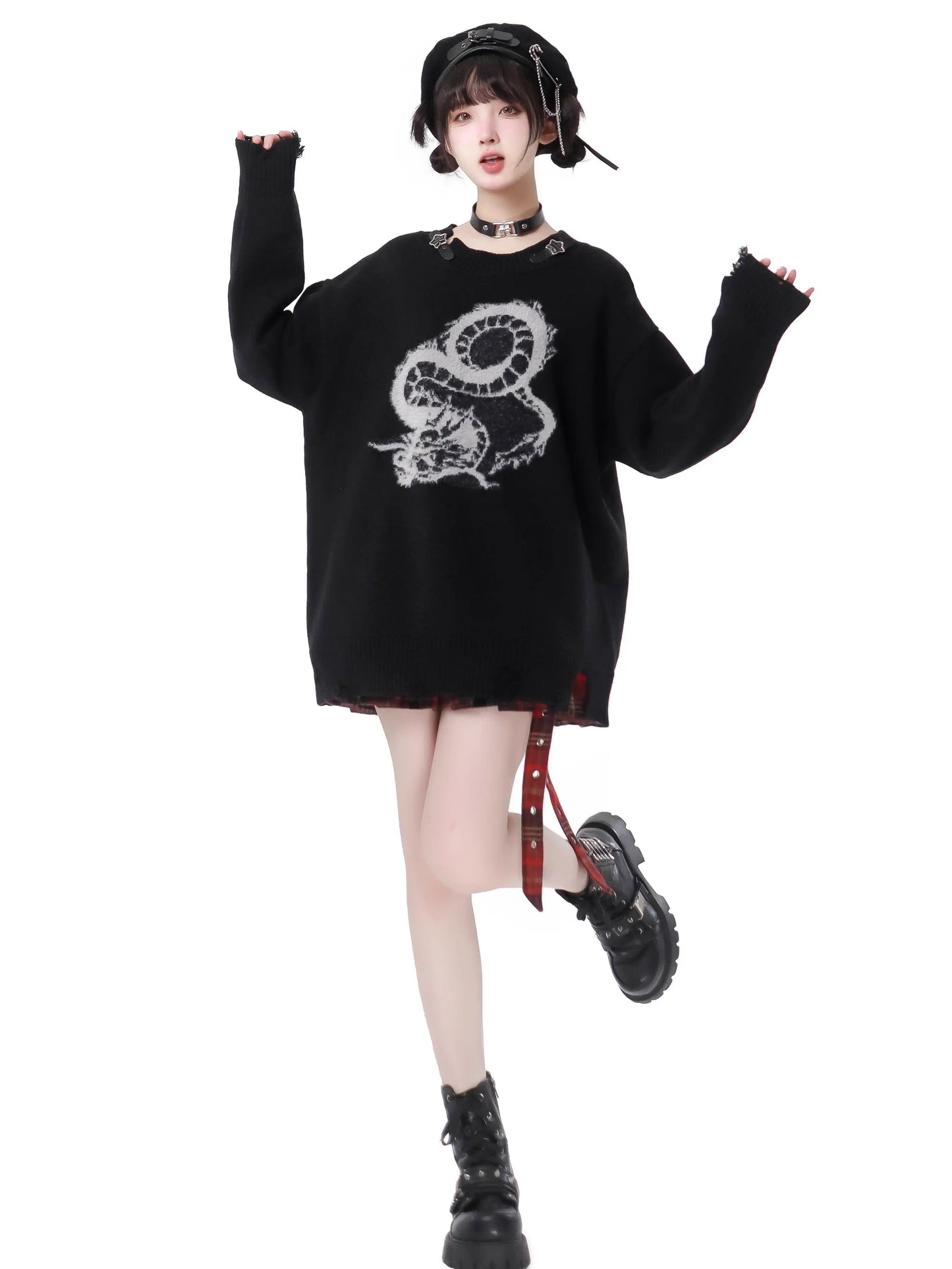 Sweater Buckle Dragon Knit Star Leather Plash