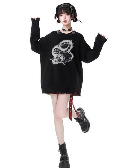 Sweater Buckle Dragon Knit Star Leather Plash