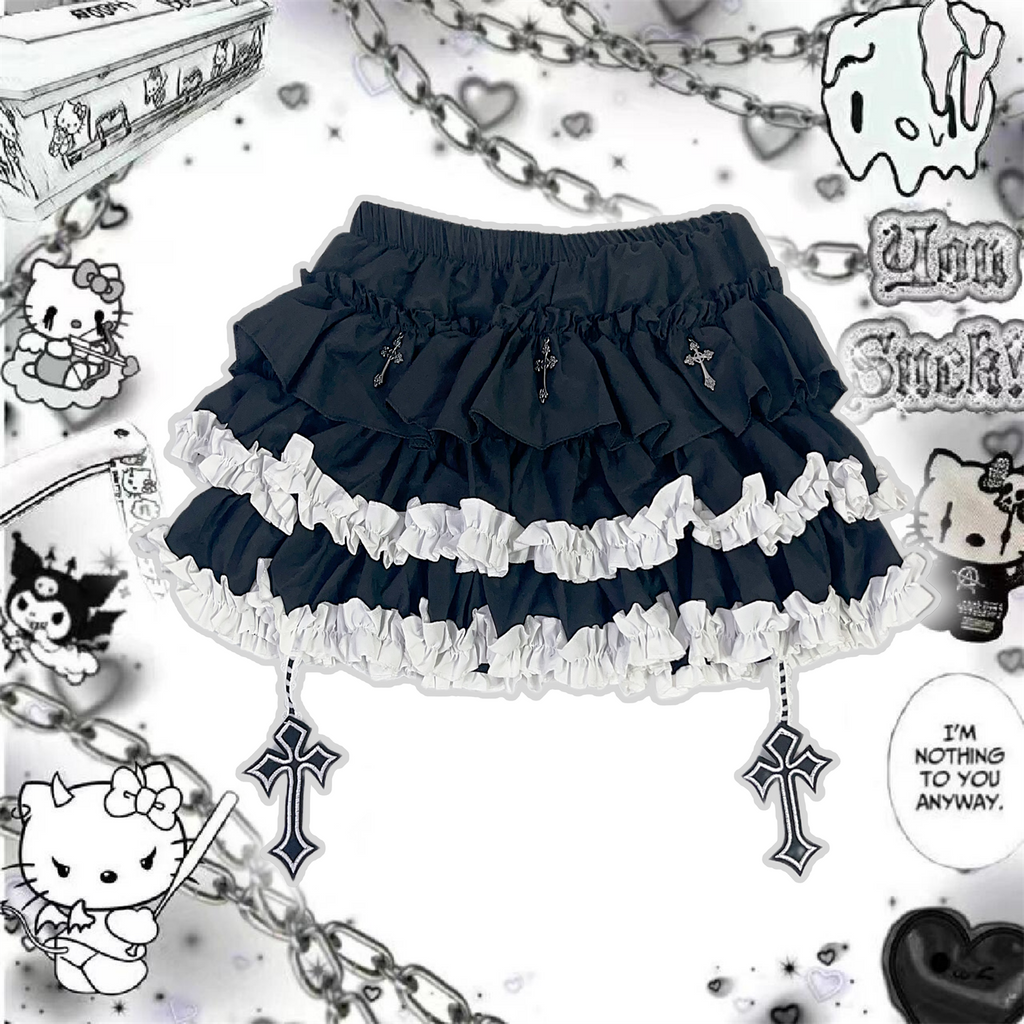 Y2K Subculture Niche Cross Fluffy Cake Skirt