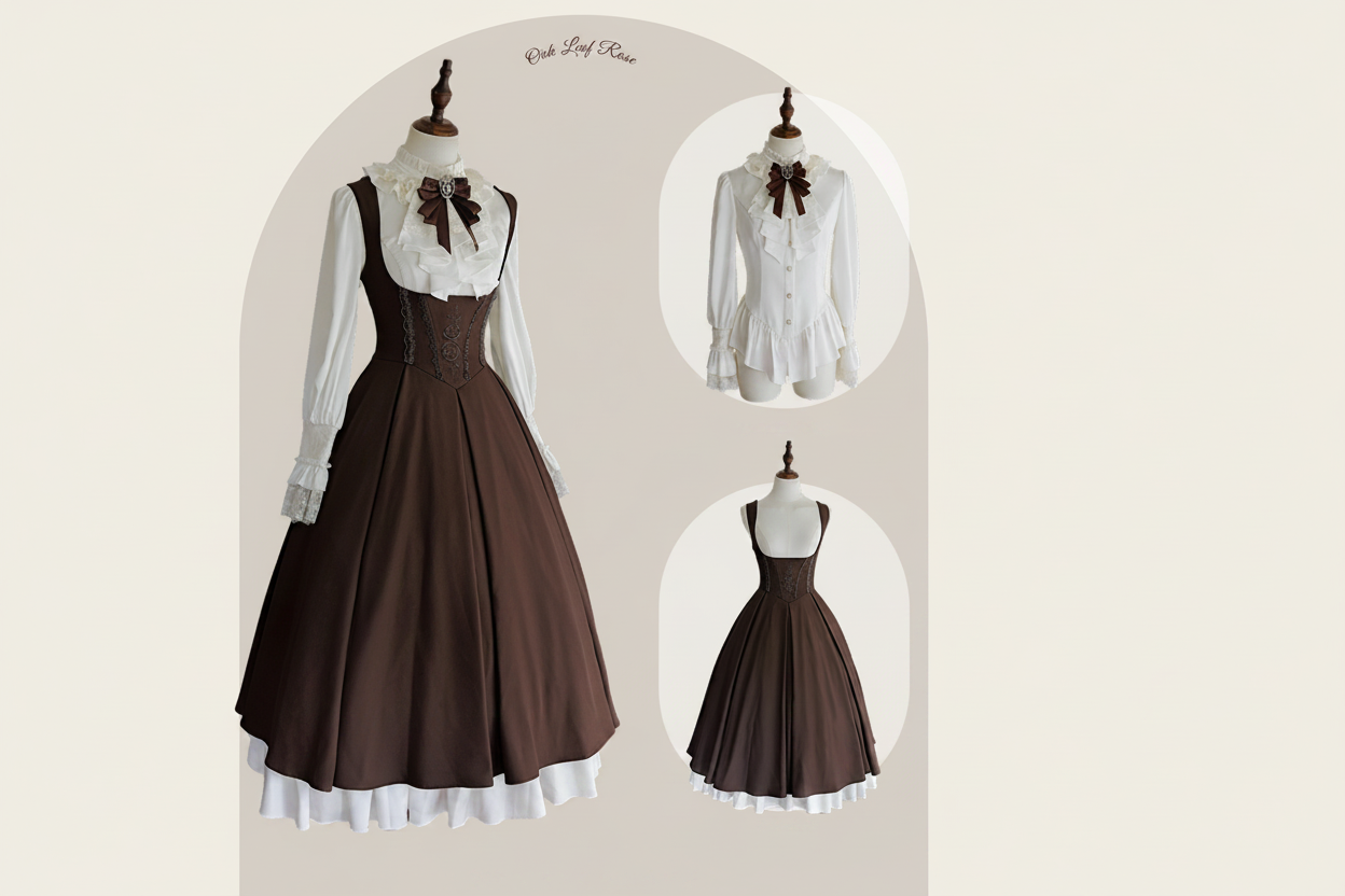 Oak Leaf Rose Autumn Winter Suit Set Embroidered Bustier
