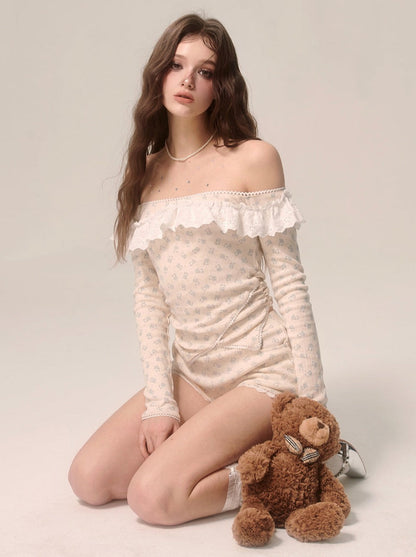 ミルキートップガーリーショーツ + アプリコットレース