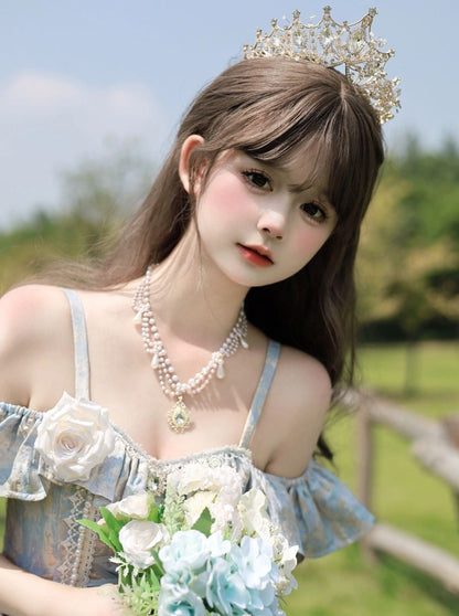 Blue Length Wedding Flower Dress Floor Lolita