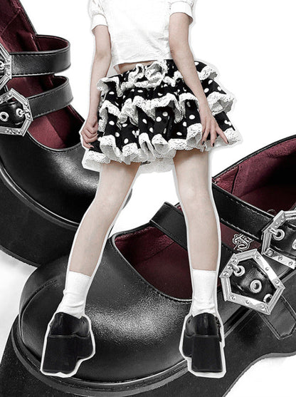 Gothic Round Retro Platform Toe Shoes Matte Punk Lace