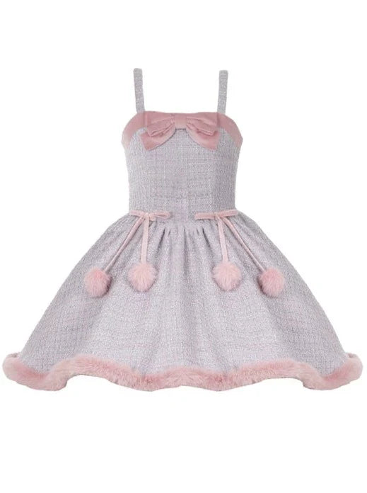 Tweed-Pelzkleid Pelz + süßer Umhang