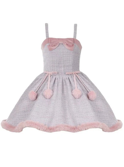 Tweed-Pelzkleid Pelz + süßer Umhang