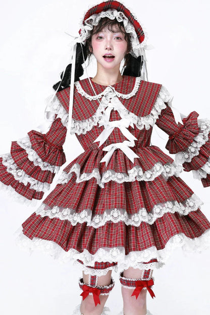 Puppe Vintage Kleid Check Retro