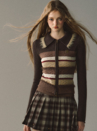 カラフルなストライプ柄ニットカーディガン