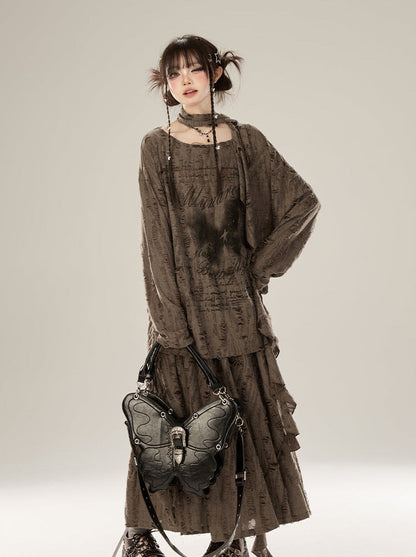 Rock Butterfly Anzug Bluse Style Waystrand Print + Top Swing