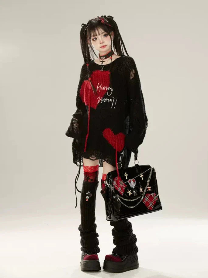 ブラックニットコントラストルーズサンスクリーン