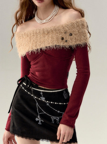 Schlankes One-Shoulder-Top aus Pelz