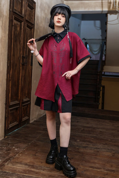 パンツ ダーク ハイウエスト チャイナ ハーフ