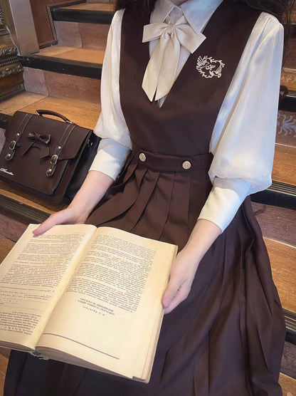 Chiffon Skirt Style Ribbon Inner Accessories V-Neck Cream Shirt College Vest