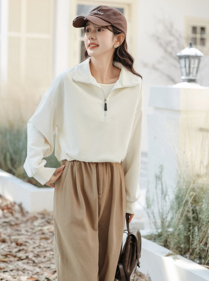 Pullover mit Reißverschluss, Sweatshirt im College-Stil, Revers