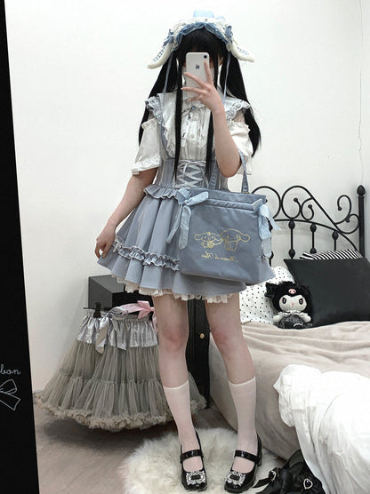 レースシアーショルダーケープマインリボンシャツ