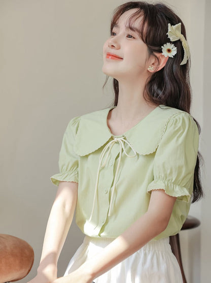 Puffärmelrock Ausgestelltes Sommerhemd + Retro Medium