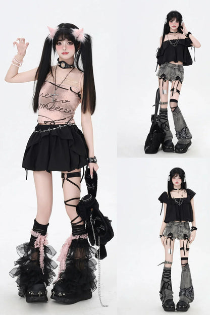 Drawstring One-Shoulder Skirt Top 3-Style