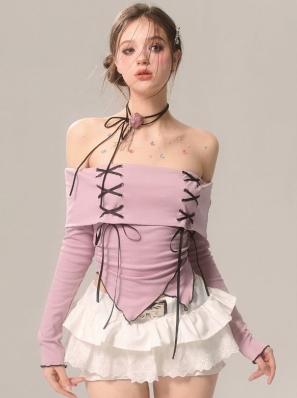 Trägertop Band Schulterfrei Rüschen High-End