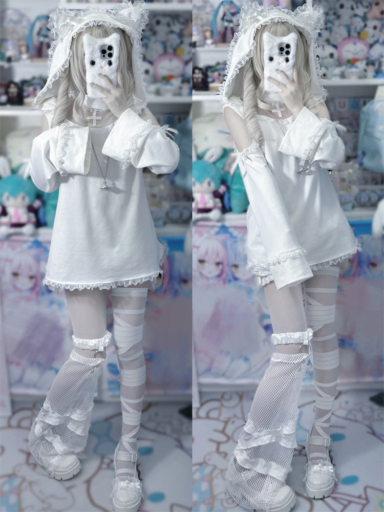 耳猫エンジェルスウェットシャツフードポケットエプロン