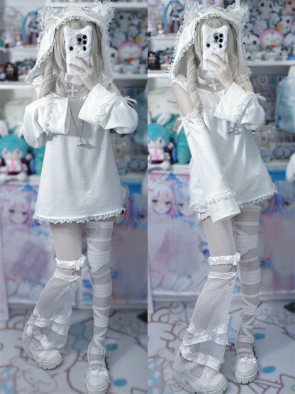 耳猫エンジェルスウェットシャツフードポケットエプロン