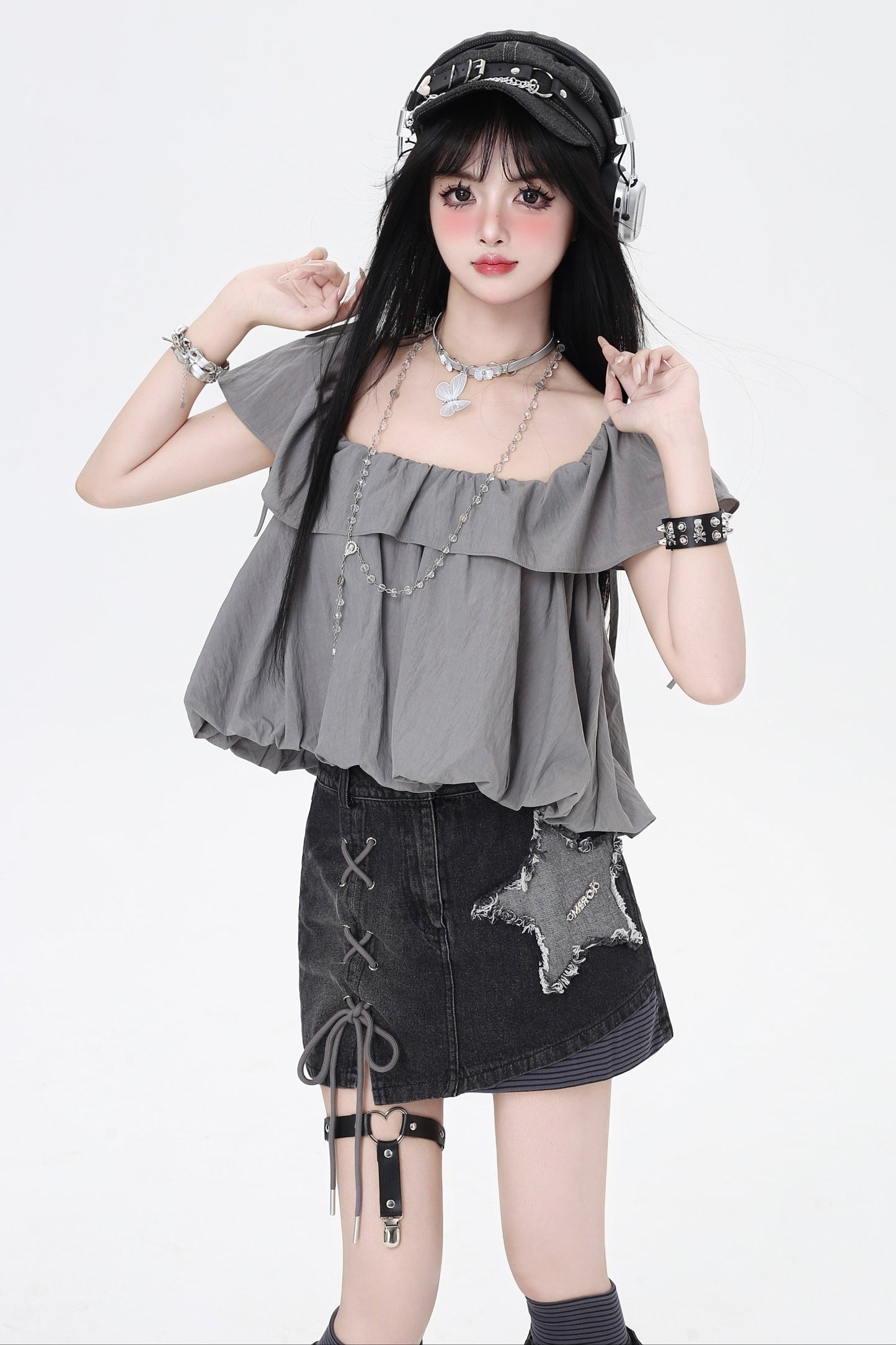 Drawstring One-Shoulder Skirt Top 3-Style
