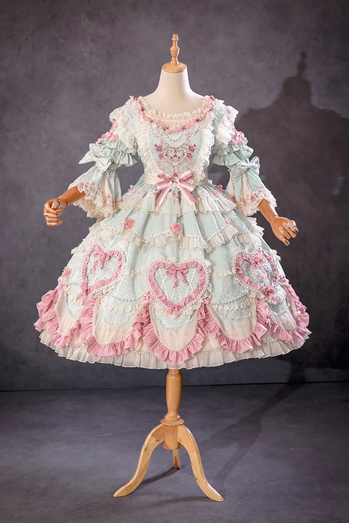 Antique Cake Mint Moonlight OP dress on mannequin by BR Thorn Rose