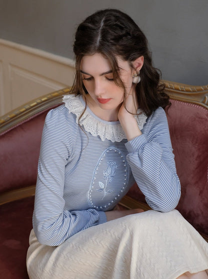 Border Retro Perlen Rose Französisch Küsten Top