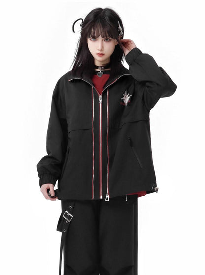 Escape Plan Red Black Work Neck Halter Jacket