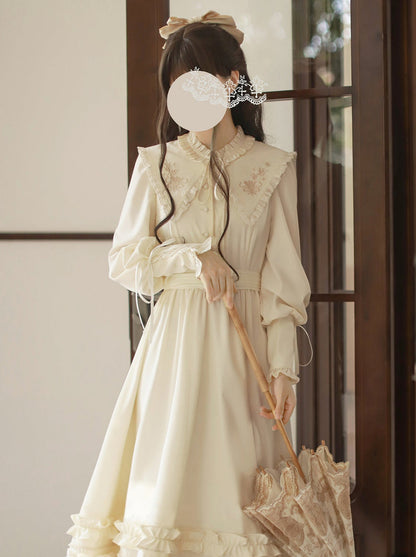 リボン ヴィンテージ フレンチウエスト ドレス 刺繍 ロマンチック