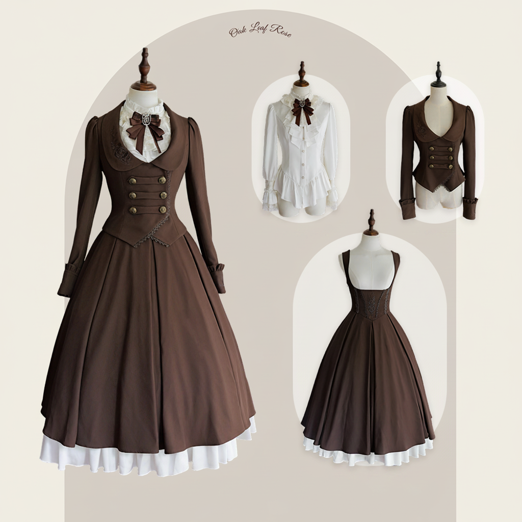 Oak Leaf Rose Autumn Winter Suit Set Embroidered Bustier