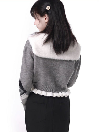 ラビットファーカラーパールバックルフリルショートカーディガン+マーメイドスリットスカート