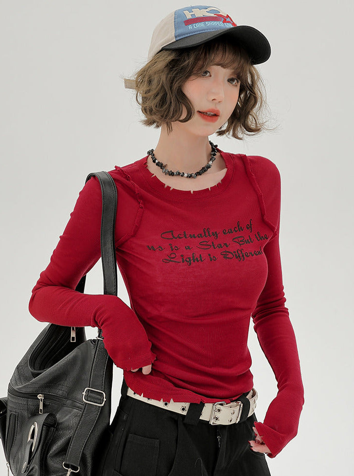 Letter American Slim Design Red T Short Long Cut