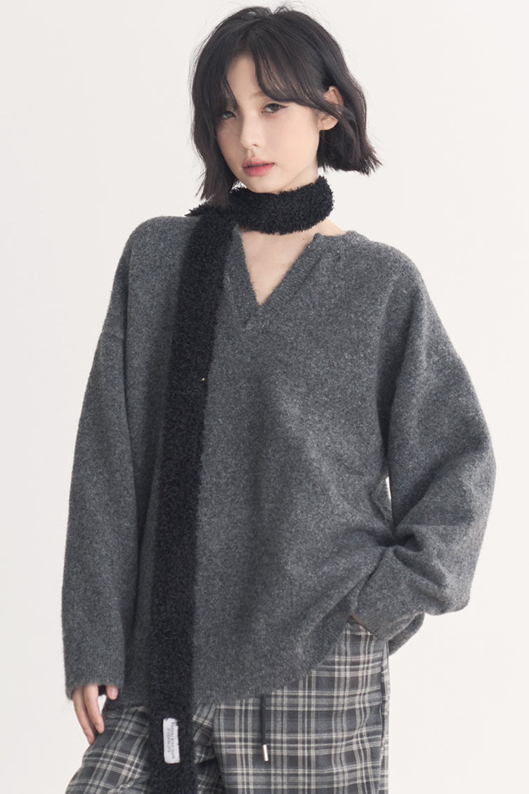 V-Ausschnitt Museum Pullover Damen Gravity Knit Loose