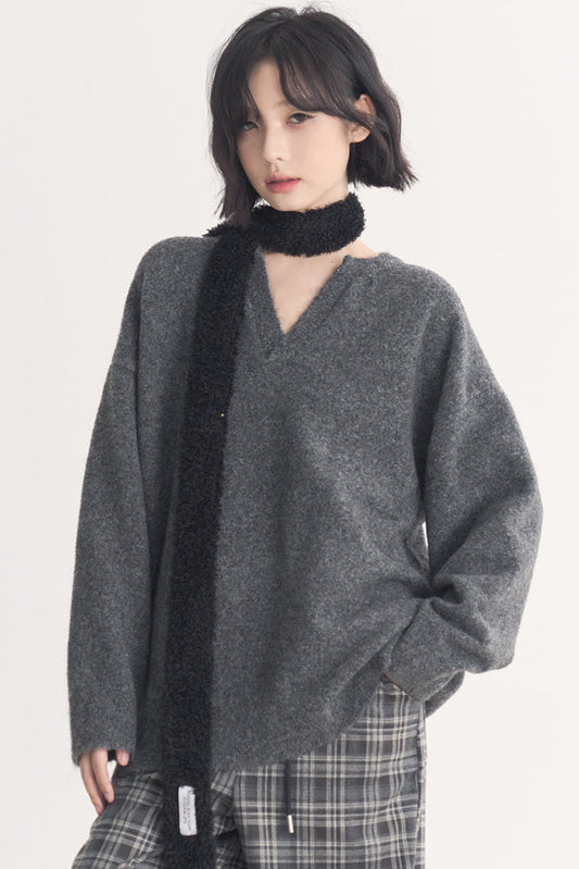 V-Neck Museum Sweater Women's Gravity Knit Loose