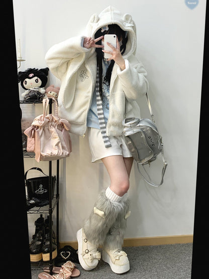 Plush Short/Long Bore Foodie Ears Zip Bunny Jacket