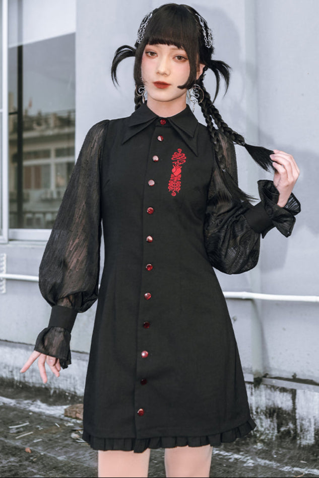 Kleid Laterne Chinesische Ärmel Durchsichtig