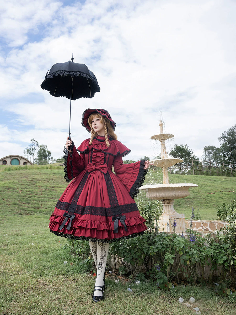 Burgundy Moonlit Lily OP dress styled outdoors