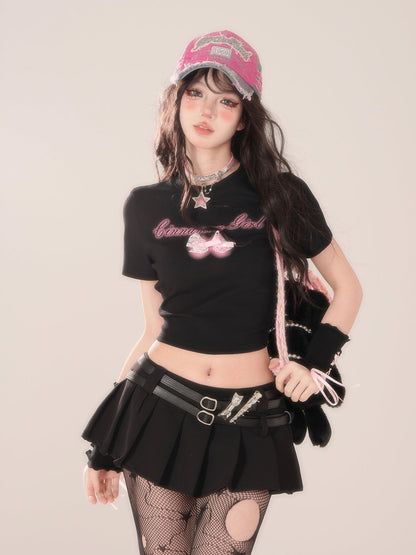 Schlankmachende schwarze Love Flying Short Tops