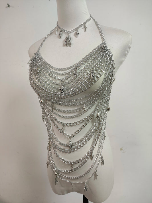 Halloween Skeleton Feast Aluminum Chain Cross Splicing Silver Pack