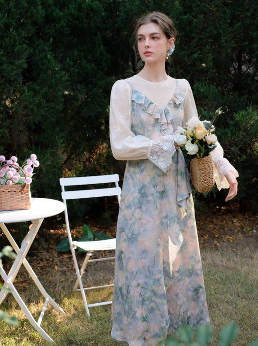 モーニングスモーク + キャミソールドレス ブルーブラウス ミストシフォン