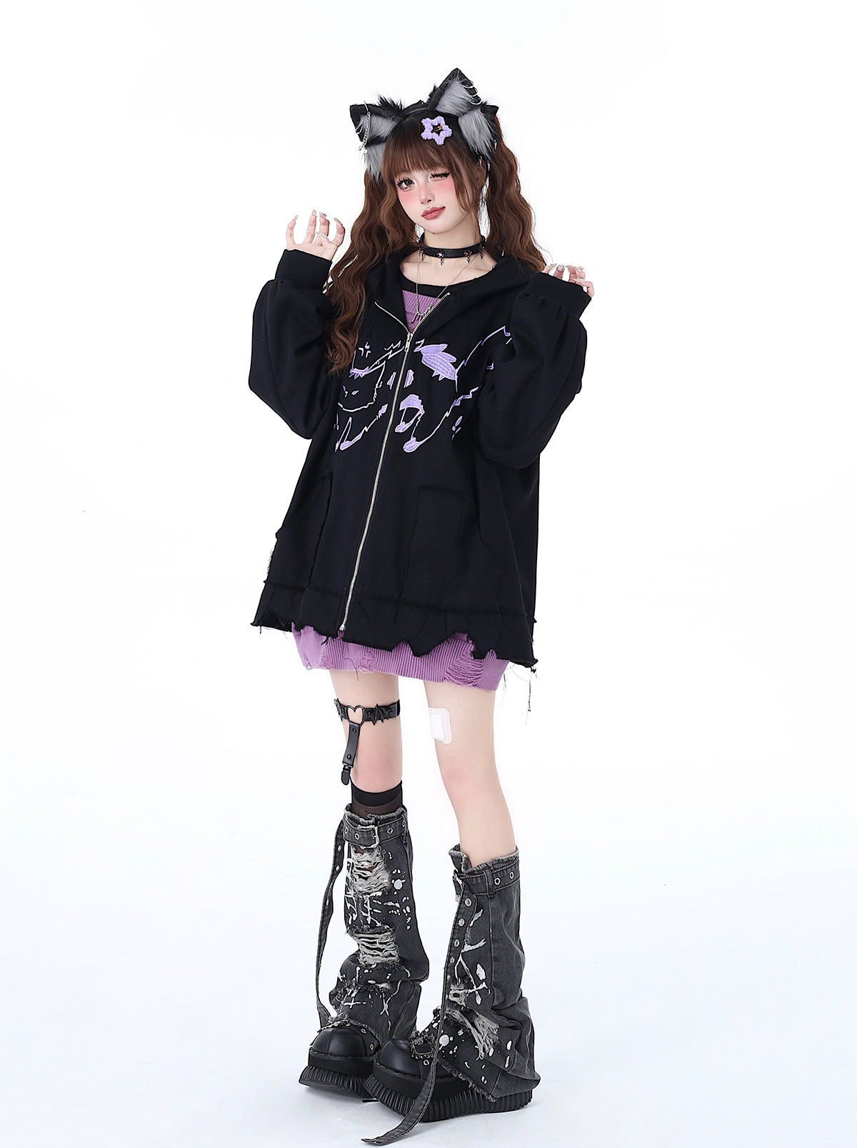 Over Cat Loose Mine Hoodie mit Kapuze